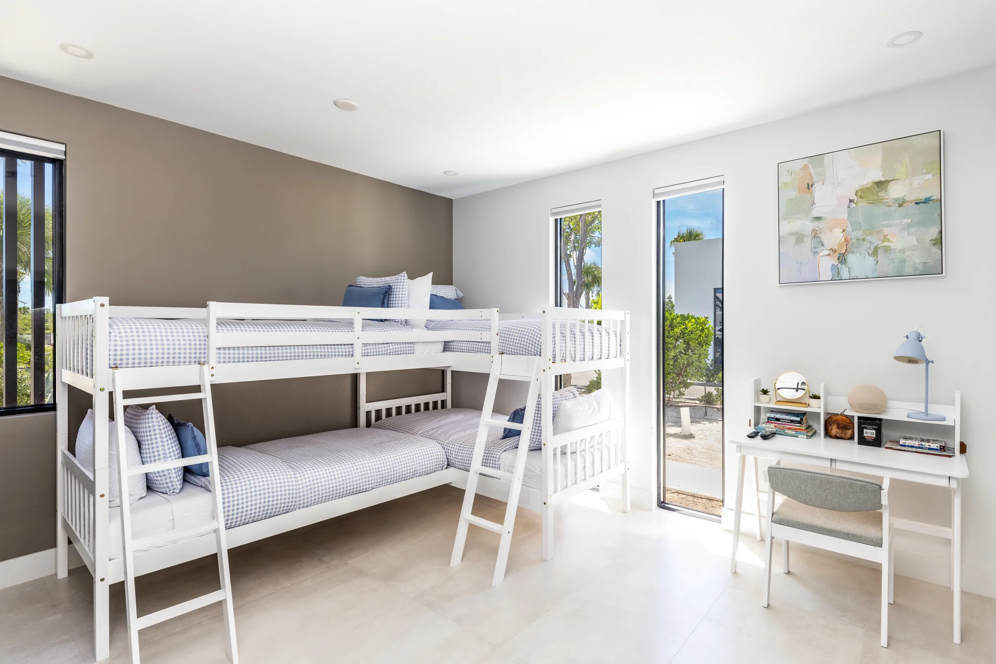 Bunk room with two twin-over-twin bunk beds